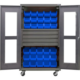 GoVets Clear-View Configurable Mobile Bin Cabinet48x24x85Gray4 Drawers36 Blue Bins 763MBL708