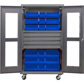 GoVets Clear-View Configurable Mobile Bin Cabinet48x24x85Gray4 Drawers24 Blue Bins 764MBL708