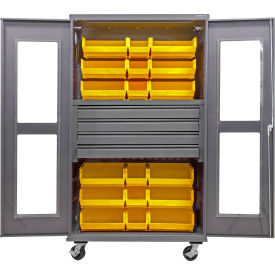 GoVets Clear-View Configurable Mobile Bin Cabinet48x24x85Gray4 Drawers24 Yellow Bins 764MYL708