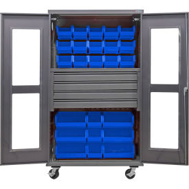GoVets Clear-View Configurable Mobile Bin Cabinet48x24x85Gray4 Drawers102 Blue Bins 765MBL708