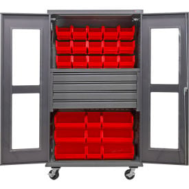 GoVets Clear-View Configurable Mobile Bin Cabinet48x24x85Gray4 Drawers102 Red Bins 765MRD708