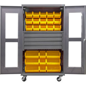 GoVets Clear-View Configurable Mobile Bin Cabinet48x24x85Gray4 Drawers102 Yllw Bins 765MYL708