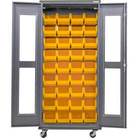 GoVets Clear-View Configurable Mobile Bin Cabinet 36Wx24Dx85H Gray 36 Yellow Bins 769MYL708