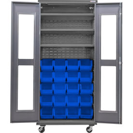 GoVets Clear-View Configurable Mobile Bin Cabinet36x24x85Gray3 Shelf24 Blue Bins 773MBL708