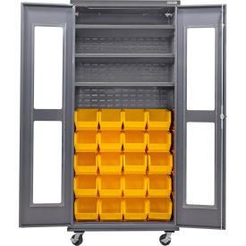 GoVets Clear-View Configurable Mobile Bin Cabinet 36x24x85 3 Shelf 24 Yellow Bins 773MYL708
