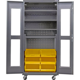GoVets Clear-View Configurable Mobile Bin Cabinet36x24x85Gray4 Shelf6 Yellow Bins 777MYL708