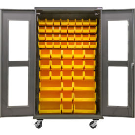GoVets Clear-View Configurable Mobile Bin Cabinet 48W x 24D x 85H Gray 66 Yellow Bins 782MYL708