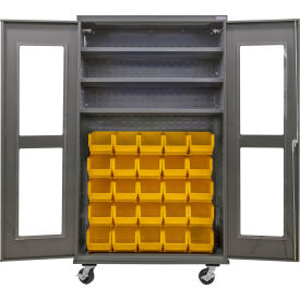 GoVets Clear-View Configurable Mobile Bin Cabinet 48x24x85 3 Shelf 36 Yellow Bins 784MYL708
