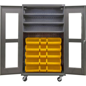GoVets Clear-View Configurable Mobile Bin Cabinet48x24x85Gray3 Shelf24 Yellow Bins 785MYL708