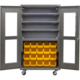 GoVets Clear-View Configurable Mobile Bin Cabinet 48x24x85 4 Shelf 24 Yellow Bins 787MYL708