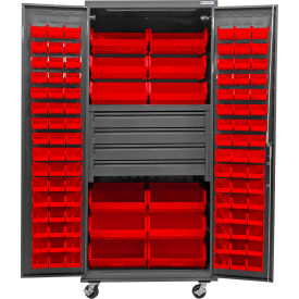 GoVets E-Lock Configurable Mobile Bin Cabinet36x24x85Gray4 Drawers108 Red Bins 826MRD708