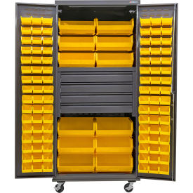 GoVets E-Lock Configurable Mobile Bin Cabinet36x24x85Gray4 Drawers108 Yellow Bins 826MYL708