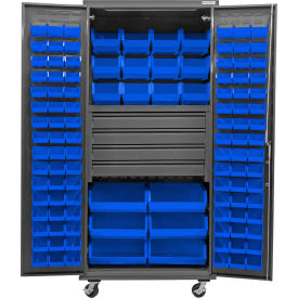 GoVets E-Lock Configurable Mobile Bin Cabinet36x24x85Gray4 Drawers114 Blue Bins 827MBL708