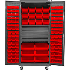 GoVets E-Lock Configurable Mobile Bin Cabinet36x24x85Gray4 Drawers114 Red Bins 827MRD708