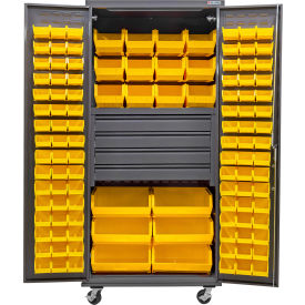 GoVets E-Lock Configurable Mobile Bin Cabinet36x24x85Gray4 Drawers114 Yellow Bins 827MYL708