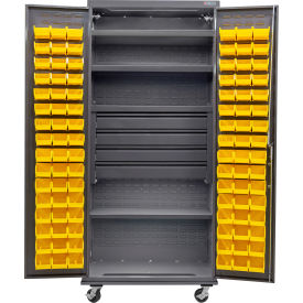 GoVets E-Lock Configurable Mobile Bin Cabinet36Wx24Dx85HGray4 Drawers96 Yellow Bins 829MYL708