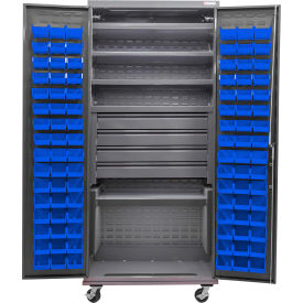 GoVets E-Lock Configurable Mobile Bin Cabinet36x24x85Gray5 Shelf96 Blue Bins 831MBL708