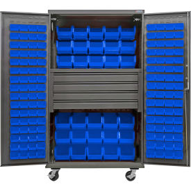 GoVets E-Lock Configurable Mobile Bin Cabinet48x24x85Gray4 Drawers156 Blue Bins 834MBL708