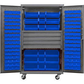 GoVets E-Lock Configurable Mobile Bin Cabinet48x24x85Gray4 Drawers144 Blue Bins 835MBL708