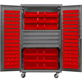 GoVets E-Lock Configurable Mobile Bin Cabinet48x24x85Gray4 Drawers144 Red Bins 835MRD708