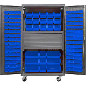 GoVets E-Lock Configurable Mobile Bin Cabinet48x24x85Gray4 Drawers174 Blue Bins 836MBL708