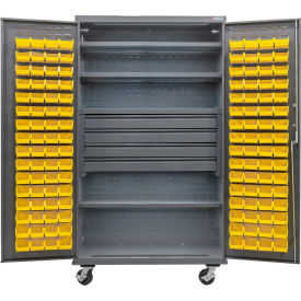 GoVets E-Lock Configurable Mobile Drawer/Bin Cabinet48x24x85Gray4 Shelf120YL Bins 838MYL708