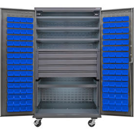 GoVets E-Lock Configurable Mobile Bin Cabinet48x24x85Gray5 Shelf120 Blue Bins 840MBL708