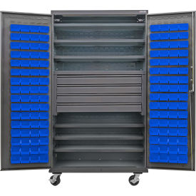 GoVets E-Lock Configurable Mobile Drawer/Bin Cabinet48x24x85Gray6 Shelf120 Blu Bins 842MBL708