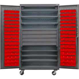GoVets E-Lock Configurable Mobile Drawer/Bin Cabinet48x24x85Gray6 Shelf120 Red Bins 842MRD708