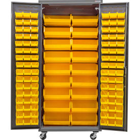 GoVets E-Lock Configurable Mobile Bin Cabinet 36Wx24Dx85H Gray 114 Yellow Bins 844MYL708