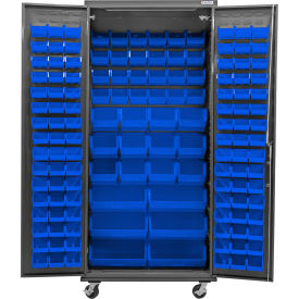 GoVets E-Lock Configurable Mobile Bin Cabinet 36Wx24Dx85H Gray 138 Blue Bins 845MBL708