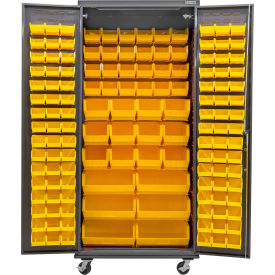 GoVets E-Lock Configurable Mobile Bin Cabinet 36Wx24Dx85H Gray 138 Yellow Bins 845MYL708