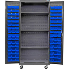 GoVets E-Lock Configurable Mobile Bin Cabinet36x24x85Gray3 Shelf96 Blue Bins 847MBL708