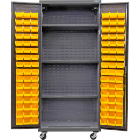GoVets E-Lock Configurable Mobile Bin Cabinet36Wx24Dx85HGray3 Shelf96 Yellow Bins 847MYL708