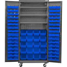 GoVets E-Lock Configurable Mobile Bin Cabinet36x24x85Gray3 Shelf120 Blue Bins 848MBL708