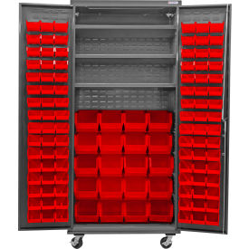 GoVets E-Lock Configurable Mobile Bin Cabinet36x24x85Gray3 Shelf120 Red Bins 848MRD708