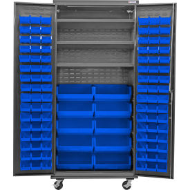 GoVets E-Lock Configurable Mobile Bin Cabinet36x24x85Gray3 Shelf108 Blue Bins 849MBL708
