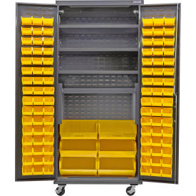 GoVets E-Lock Configurable Mobile Bin Cabinet36x24x85Gray4 Shelf102 Yellow Bins 853MYL708