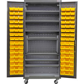 GoVets E-Lock Configurable Mobile Bin Cabinet36Wx24Dx85HGray7 Shelf96 Yellow Bins 857MYL708