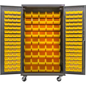 GoVets E-Lock Configurable Mobile Bin Cabinet 48W x 24D x 85H Gray 168 Yellow Bins 858MYL708