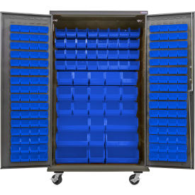 GoVets E-Lock Configurable Mobile Bin Cabinet 48W x 24D x 85H Gray 210 Blue Bins 860MBL708