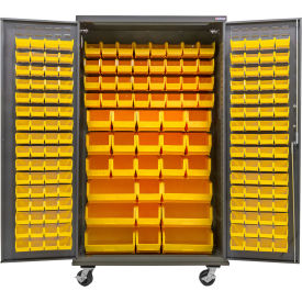 GoVets E-Lock Configurable Mobile Bin Cabinet 48W x 24D x 85H Gray 210 Yellow Bins 860MYL708