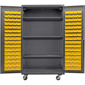 GoVets E-Lock Configurable Mobile Bin Cabinet48x24x85Gray3 Shelf120 Yellow Bins 862MYL708