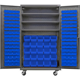 GoVets E-Lock Configurable Mobile Bin Cabinet48x24x85Gray3 Shelf156 Blue Bins 863MBL708