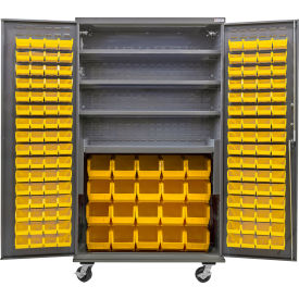 GoVets E-Lock Configurable Mobile Bin Cabinet48x24x85Gray3 Shelf156 Yellow Bins 863MYL708