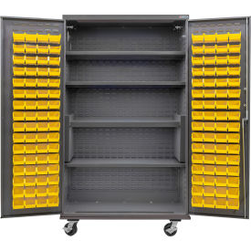 GoVets E-Lock Configurable Mobile Bin Cabinet 48x24x85 Gray 4 Shelf 120 YL Bins 866MYL708
