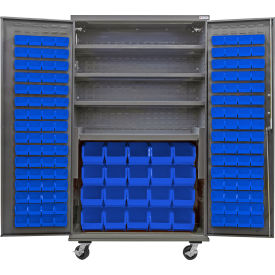 GoVets E-Lock Configurable Mobile Bin Cabinet48x24x85Gray4 Shelf144 Blue Bins 867MBL708