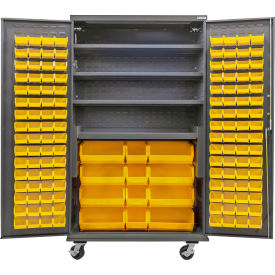 GoVets E-Lock Configurable Mobile Bin Cabinet48x24x85Gray4 Shelf144 Yellow Bins 868MYL708