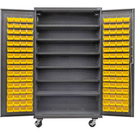 GoVets E-Lock Configurable Mobile Bin Cabinet 48x24x85 Gray 6 Shelf 120 YL Bins 870MYL708