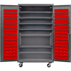 GoVets E-Lock Configurable Mobile Bin Cabinet48x24x85Gray7 Shelf120 Red Bins 872MRD708